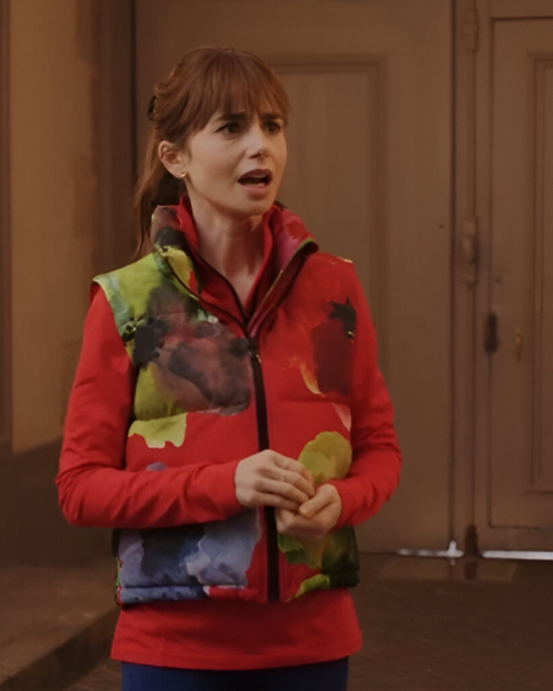 EmilyInParisSeason04LilyCollinsRedVest