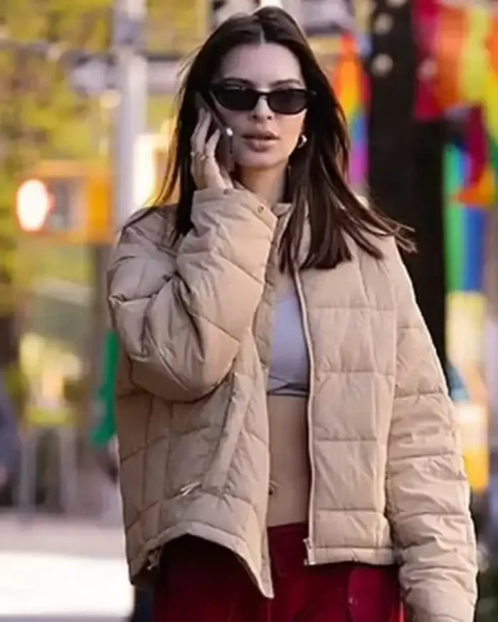 Emily Ratajkowski Cream Puffer Jacket