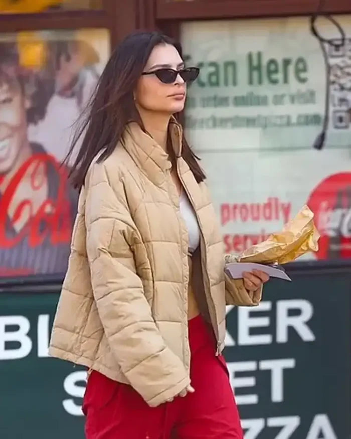 Emily Ratajkowski Cream Puffer Jacket