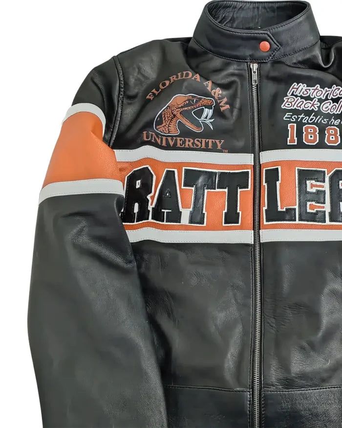 FAMU Rattlers Cropped Leather Racing Jacket