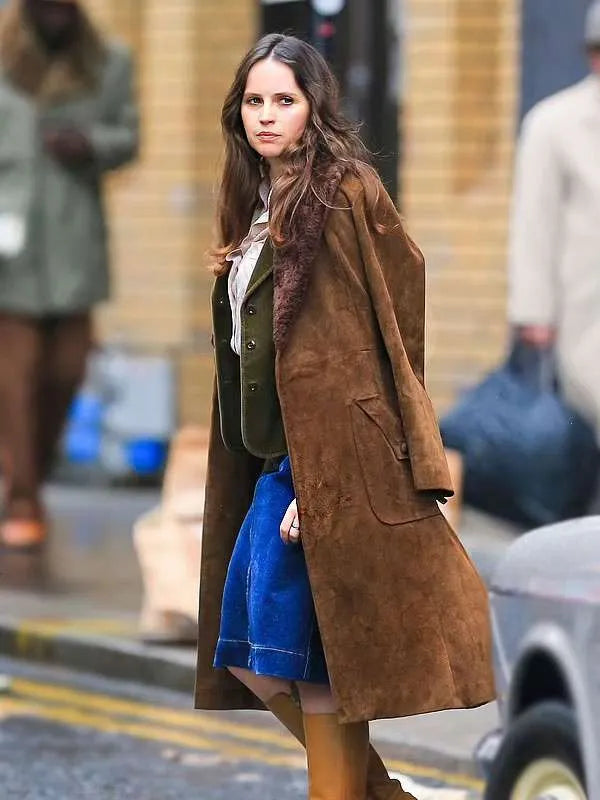 Felicity Jones Dead Shot 2023 Brown Coat