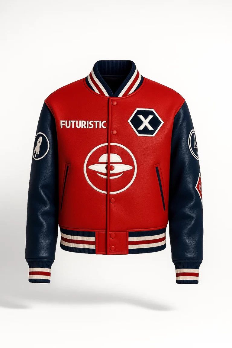 Futuristic ‘X’ Red And Black Leather Jacket