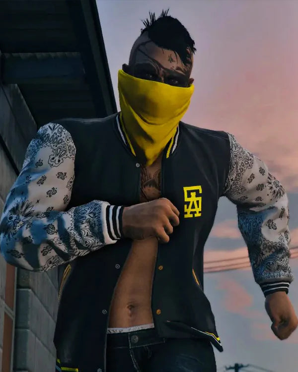 GTA-VI Vagos Jacket for MP Male Black & White Varsity Jacket