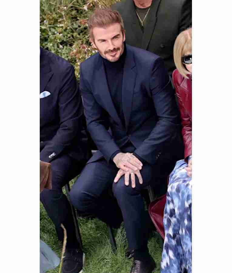 Milan Fashion Week David Beckham Navy Blue Suit