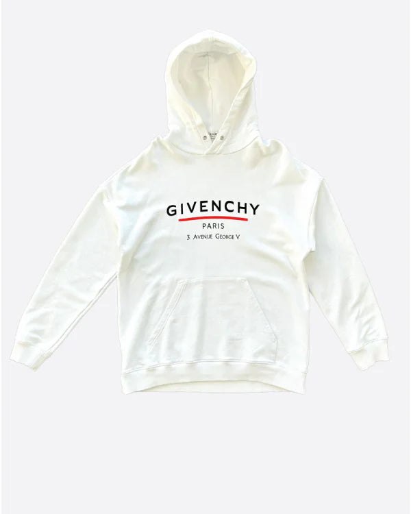 Givenchy White Paris 3 Avenue George V Logo Hoodie