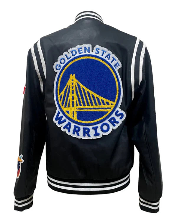 Golden State Warriors Black/White Vegan Leather Jacket