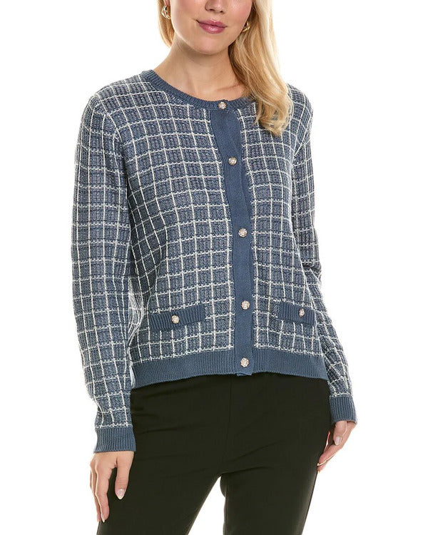 Grosse Pointe Garden Society Nancy Travis Blue Check Cardigan