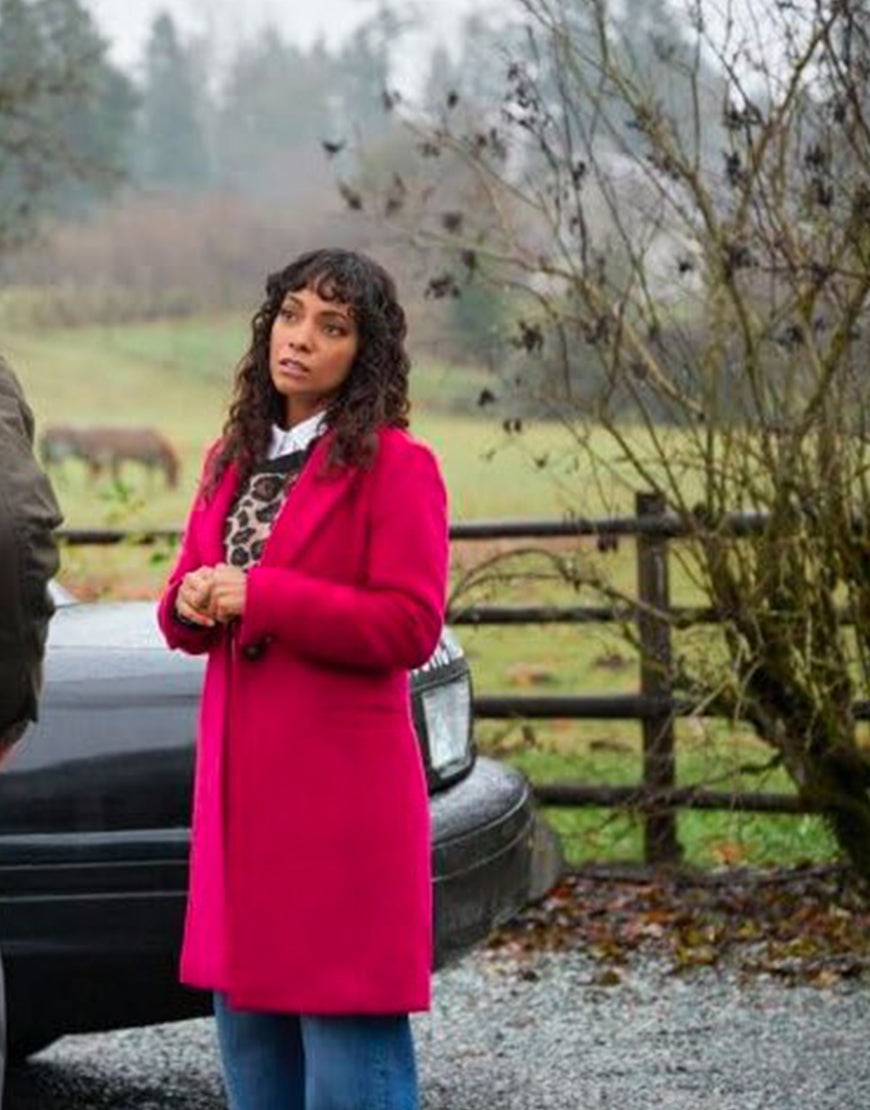 Crimetime Freefall 2024 Lyndie Greenwood Pink Coat