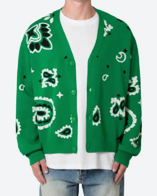 House of Payne Larramie Doc Shaw Green Paisley Print Cardigan
