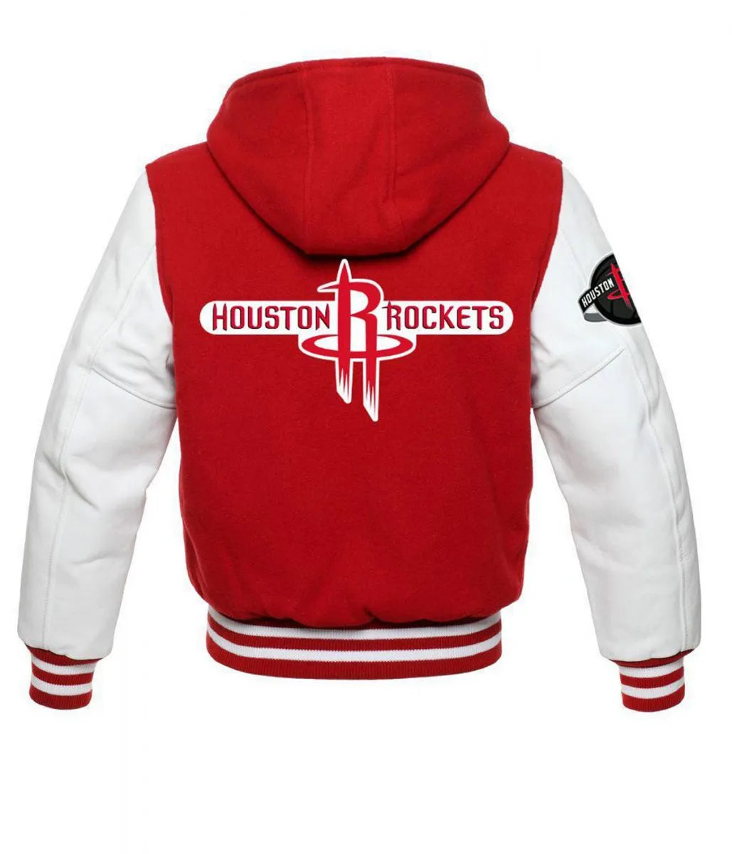 HoustonRocketsNBAVarsityRedandWhiteHoodedJacket