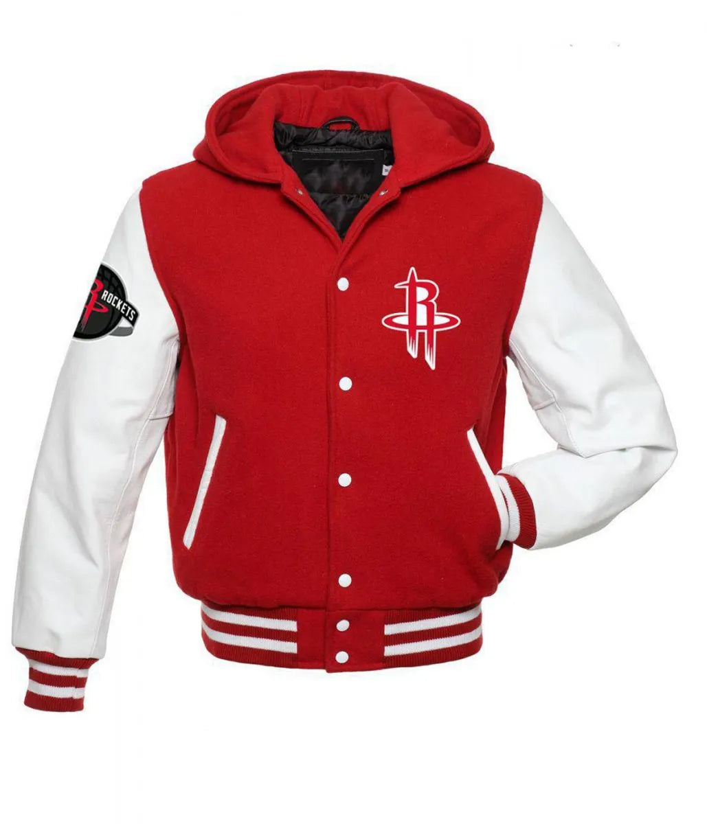 HoustonRocketsNBAVarsityRedandWhiteHoodedJackets