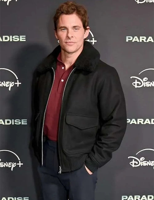 James Marsden Paradise Black Fur Bomber Jacket