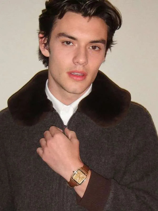 Louis Partridge Jay Kelly Brown Fur Jacket