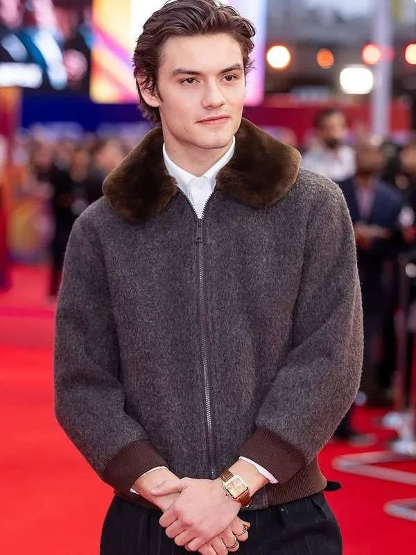 Louis Partridge Jay Kelly Brown Fur Jacket