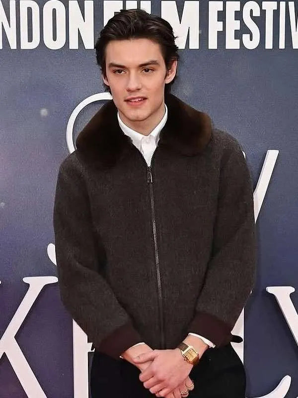 Louis Partridge Jay Kelly Brown Fur Jacket
