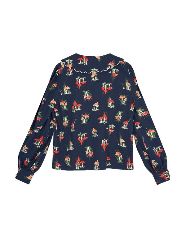 Jeopardy UK S02 Mushroom Print Scalloped Collar Blouse