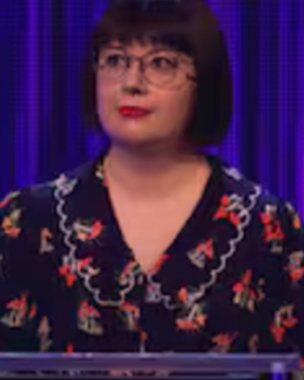 Jeopardy UK S02 Mushroom Print Scalloped Collar Blouse