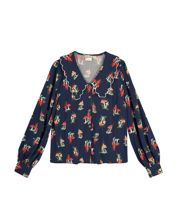 Jeopardy UK S02 Mushroom Print Scalloped Collar Blouse