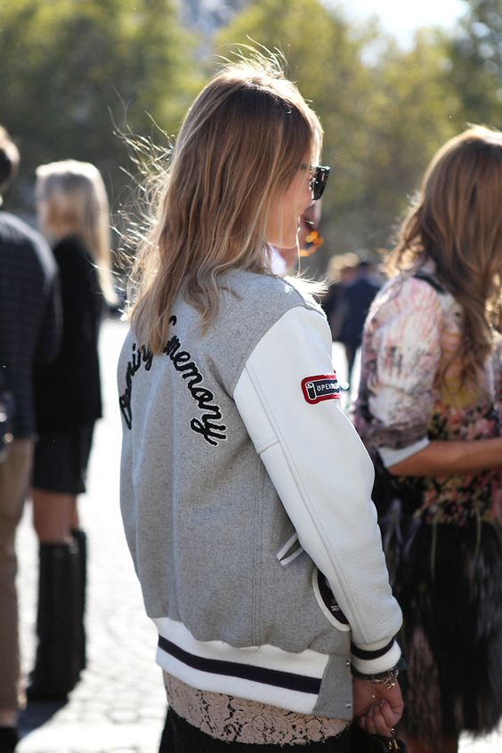 Jessica Alba Grey White And Black Varsity Jacket