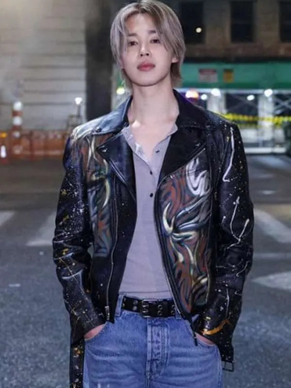 Jimin Who Song Black Leather Jacket