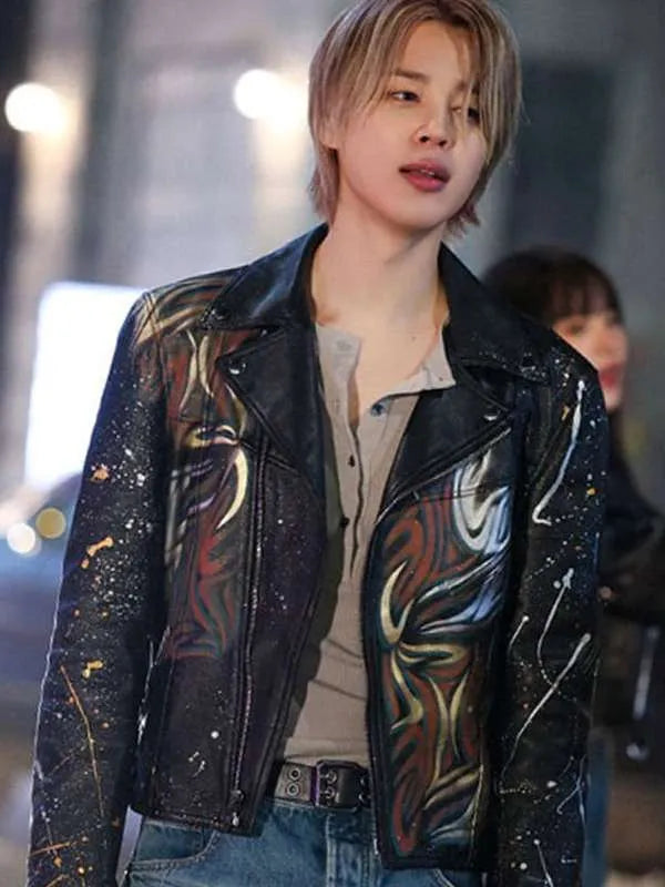 Jimin Who Song Black Leather Jacket