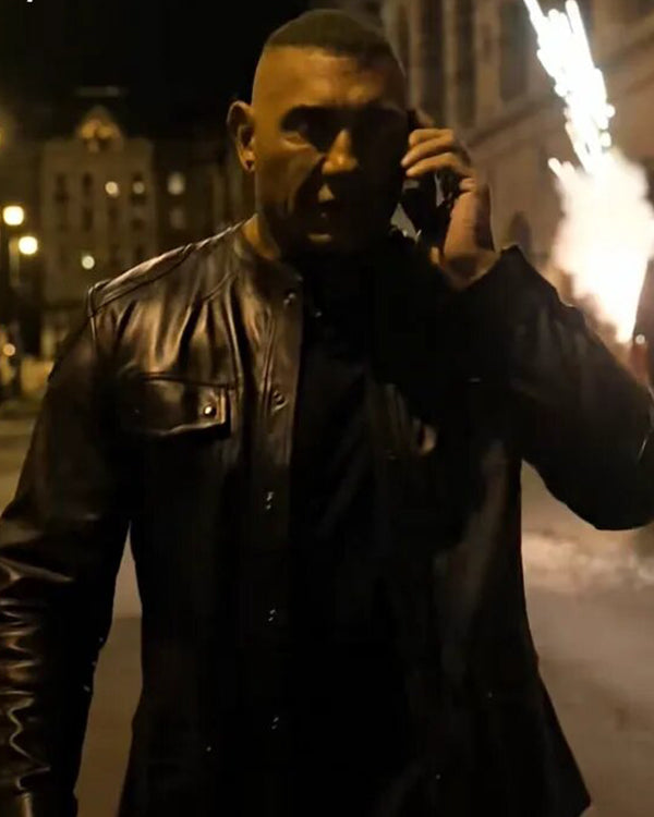 The Killer’s Game 2024 Dave Bautista Black Leather Jacket
