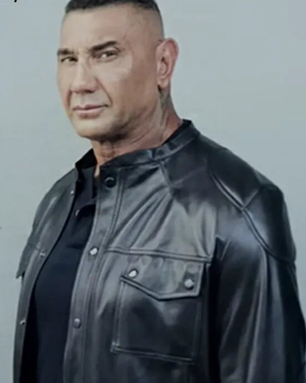 The Killer’s Game 2024 Dave Bautista Black Leather Jacket