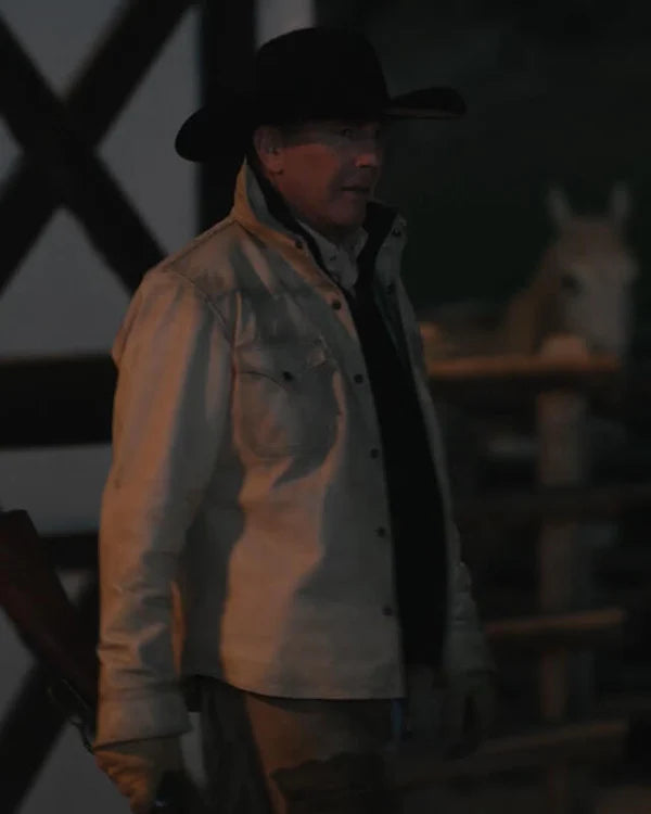 John Dutton Yellowstone White Leather Jacket S05