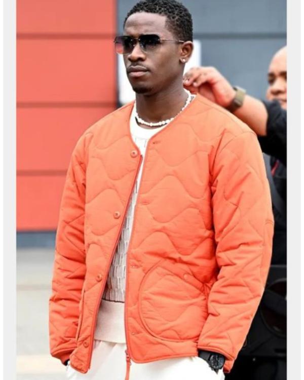 F1 2025 Damson Idris Orange Quilted Bomber Jacket