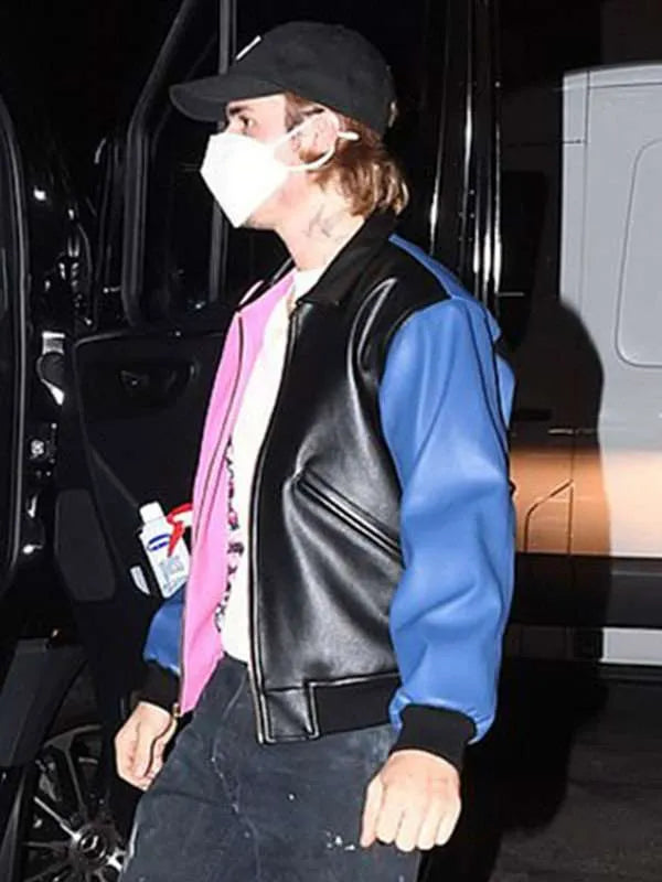Justin Bieber Bomber Tricolor Leather Jacket