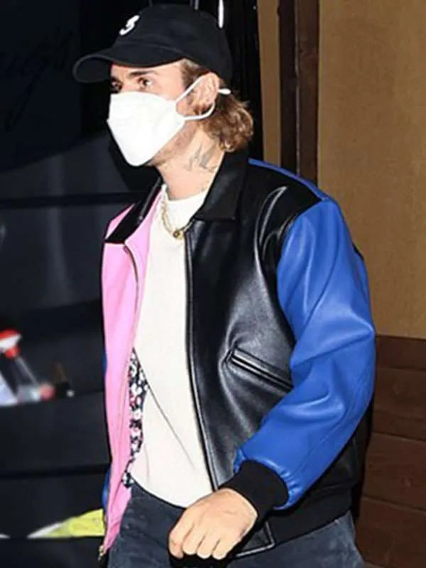 Justin Bieber Bomber Tricolor Leather Jacket