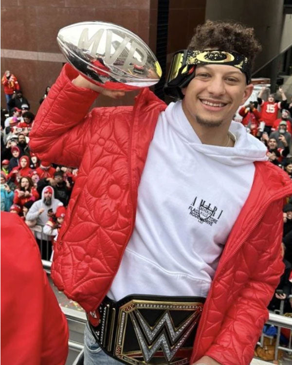 KansasCityChiefsPatrickMahomesSuperBowlParade2023RedQuiltedJacket