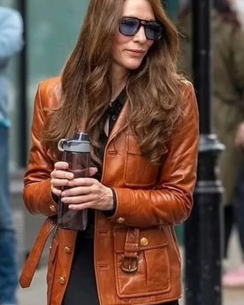 Black Bag 2025 Cate Blanchett Brown Leather Jacket