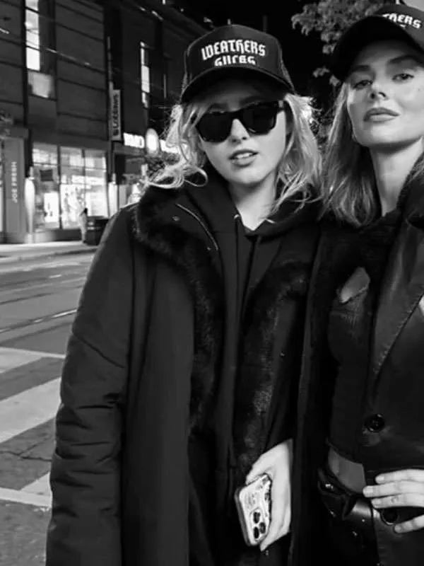 Kathryn Newton Ready or Not Black Fur Trim Coat