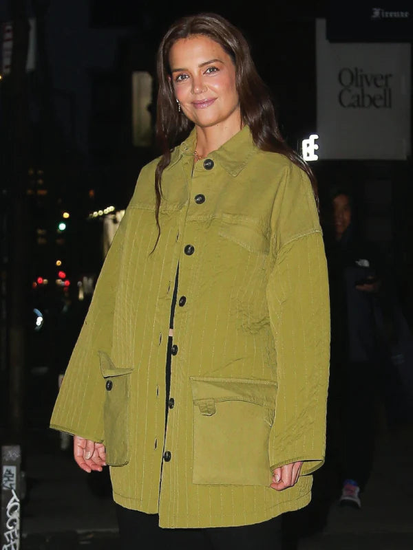 Katie-Holmes-Green-Cotton-Jacket