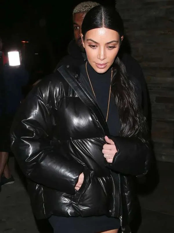 American Actress Kim Kardashian Black Puffer Jacket