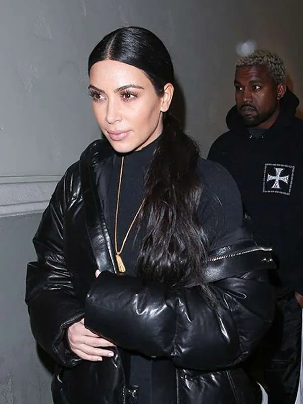 American Actress Kim Kardashian Black Puffer Jacket