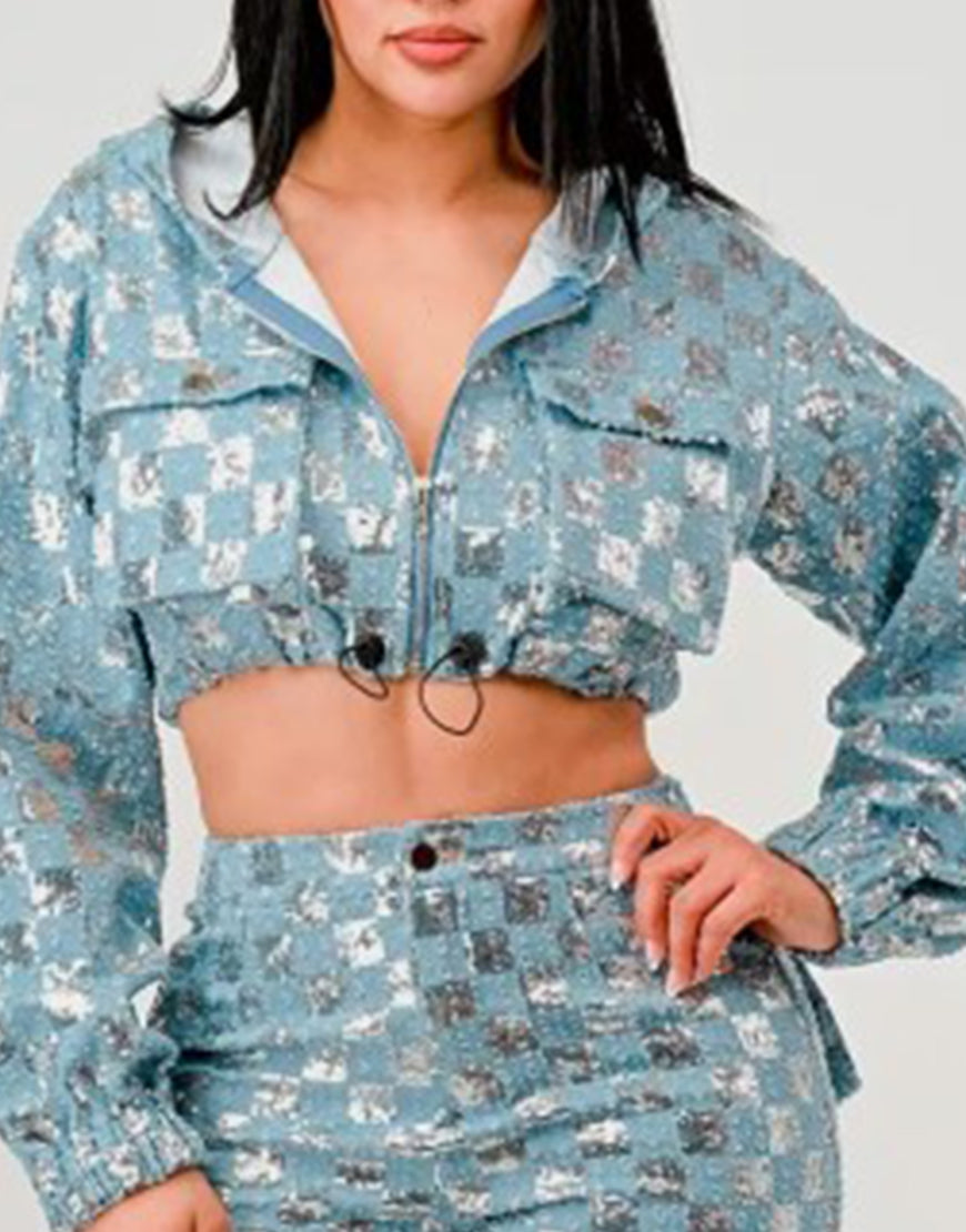 Kinda Pregnant 2025 Lizze Broadway Checkered Crop Jacket