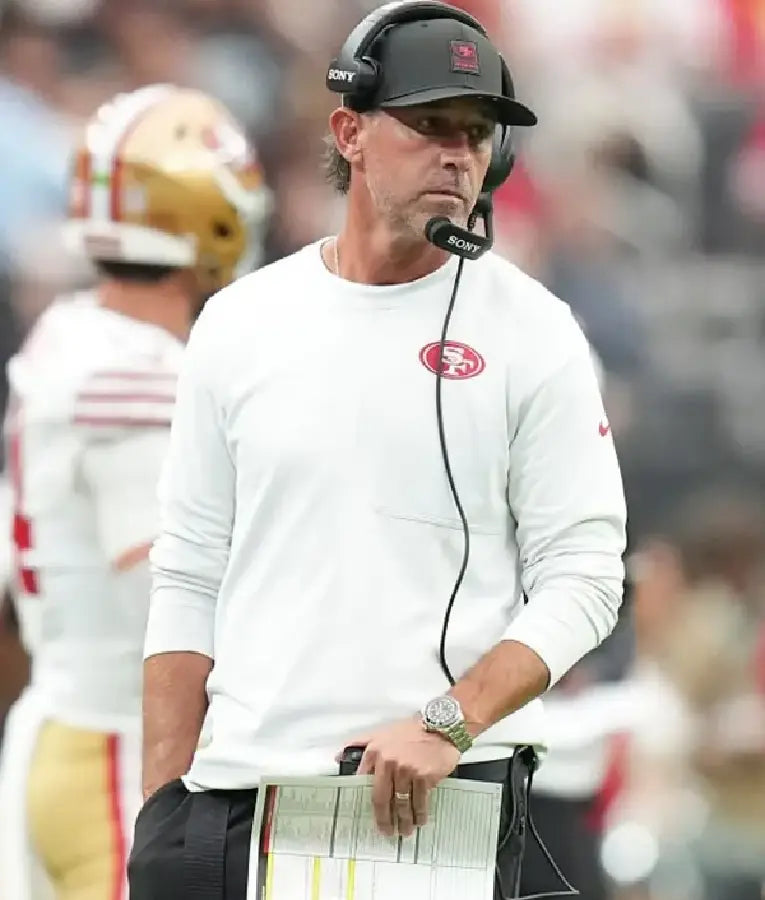 Kyle Shanahan NFL Preseason 2025 White 49ers Sweatshirt
