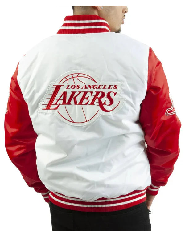 LA Lakers White and Red Satin Jacket