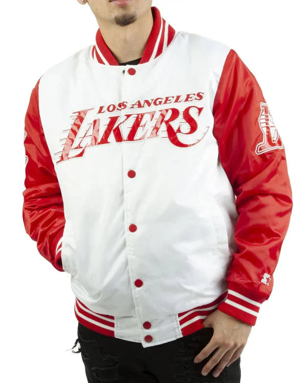 LA Lakers White and Red Satin Jacket