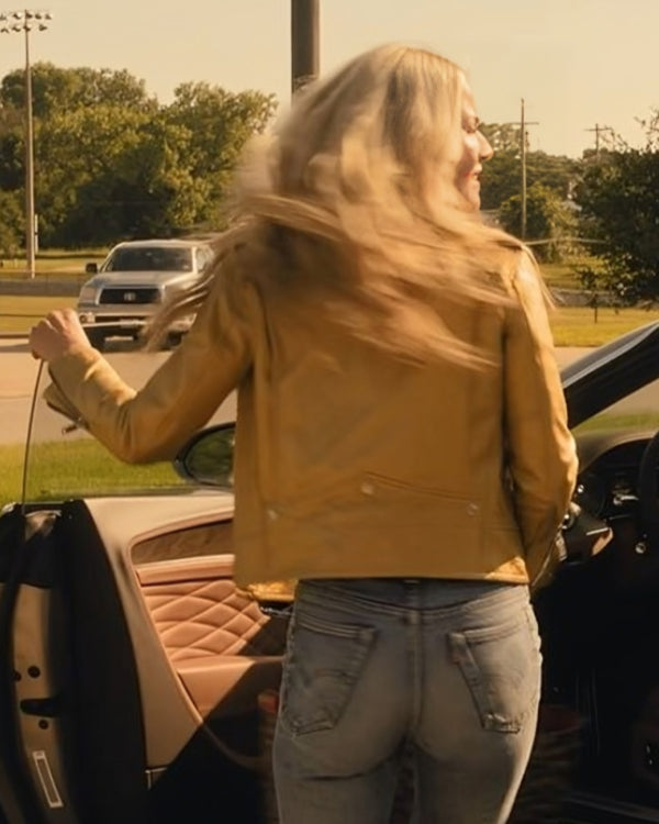 Landman Ali Larter Gold Leather Biker Jacket