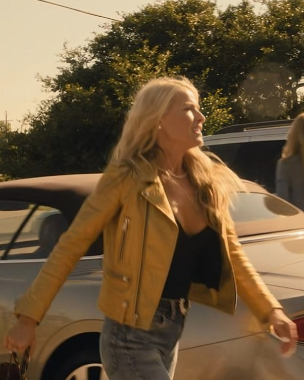 Landman Ali Larter Gold Leather Biker Jacket