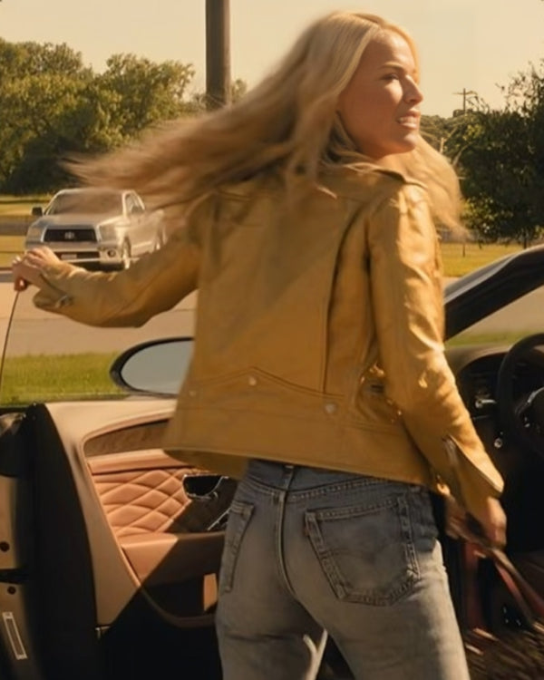 Landman Ali Larter Gold Leather Biker Jacket