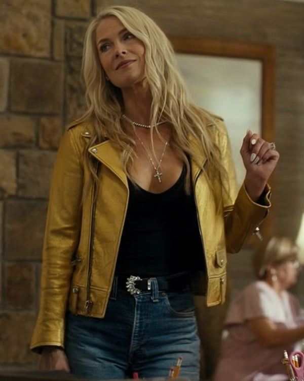 Landman Ali Larter Gold Leather Biker Jacket