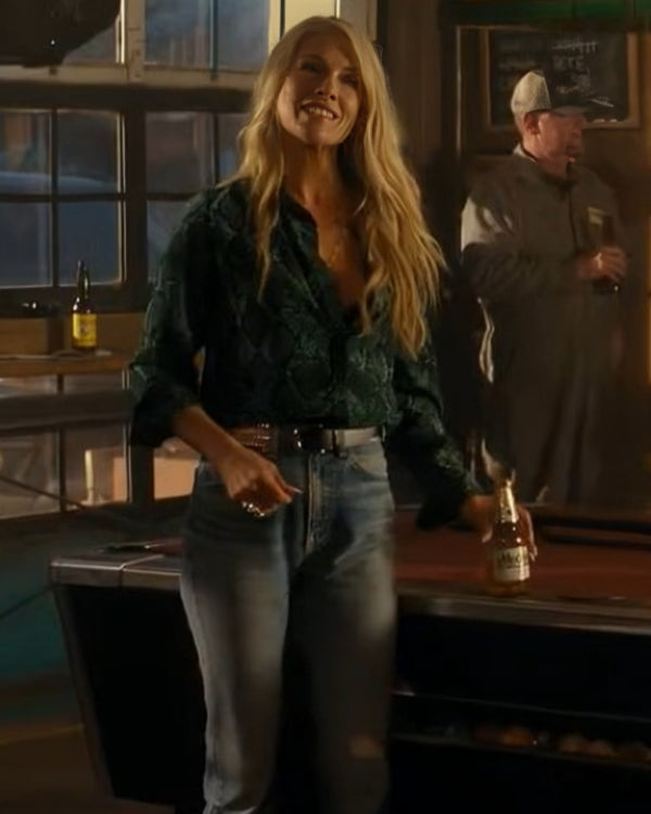 Landman Ali Larter Green Snake Print Shirt