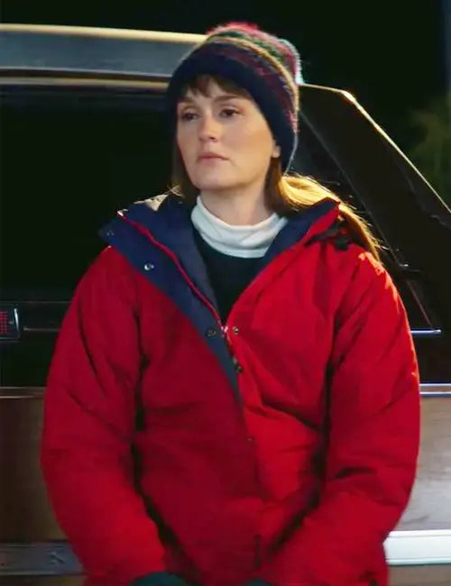 Leighton Meester Exmas 2023 Red Hooded Jacket