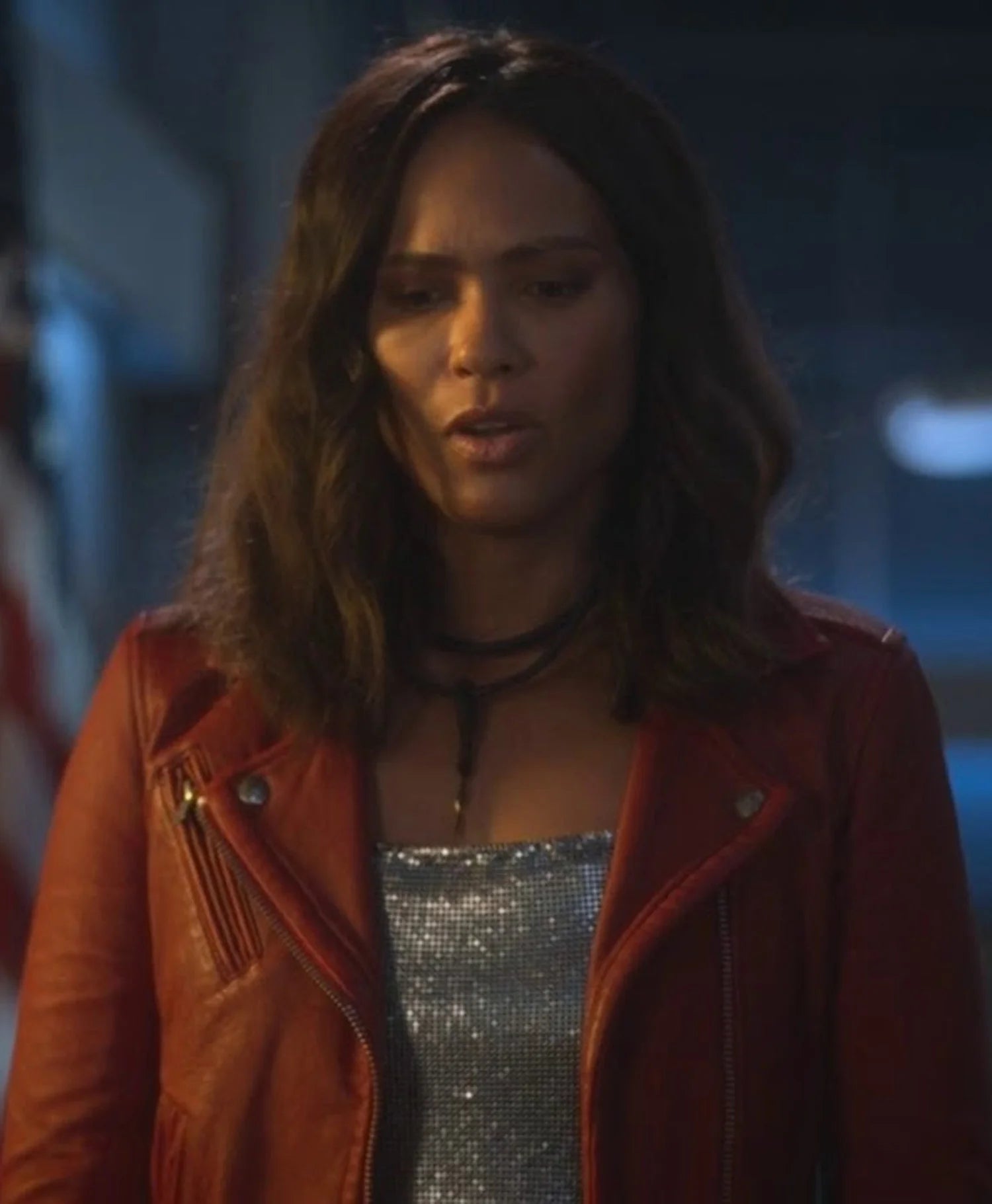 LesleyAnnBrandtTVSeriesLuciferMazikeenRedLeatherJacket