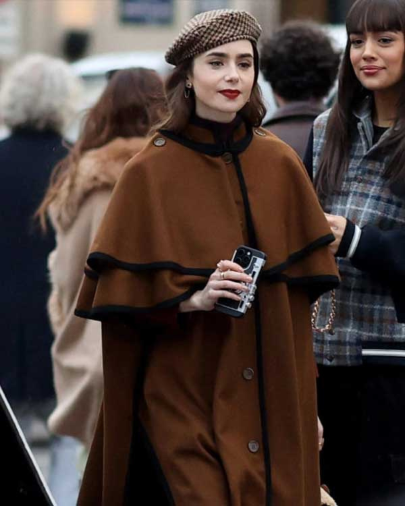 LilyCollinsEmilyInParisSeason4EmilyCooperCapeCoats
