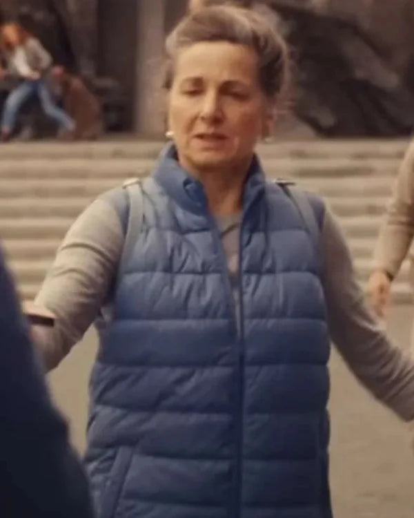 Liza Sadovy A Real Pain 2024 Blue Puffer Vest